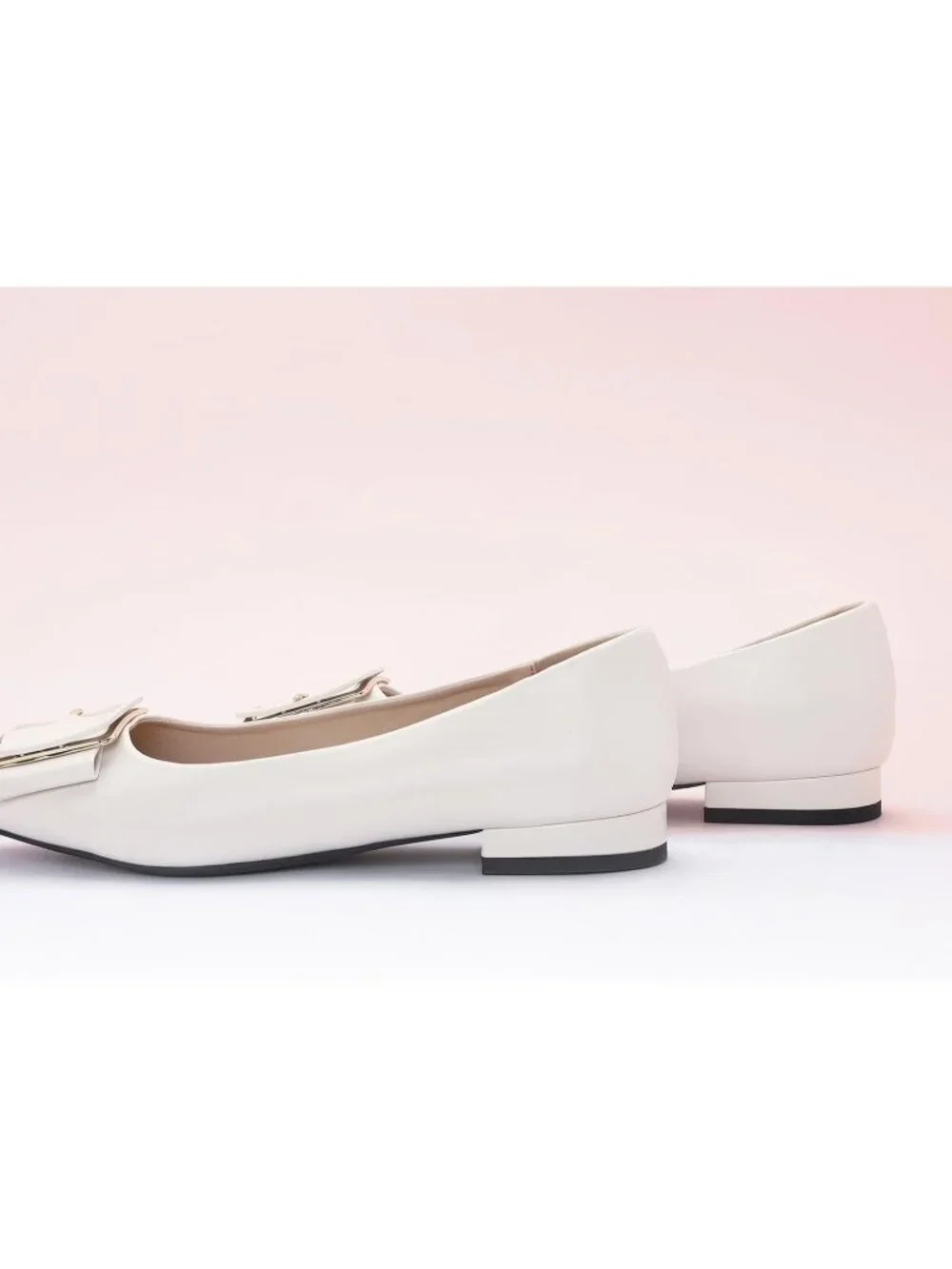Women's White Pointed Toe Square Buckle Flats Elegant Slip-On Comfortable Shoes